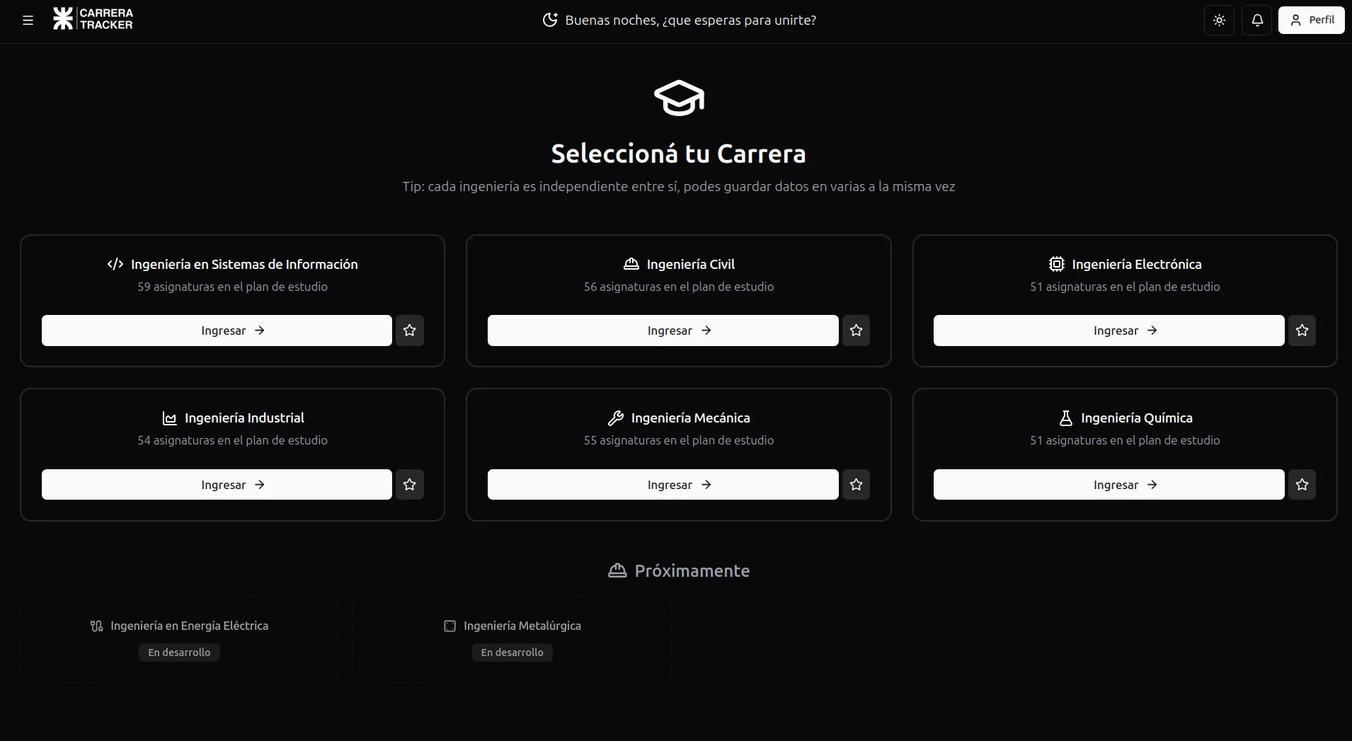 Lista de carreras