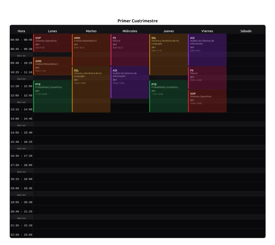 Horario exportado como PDF